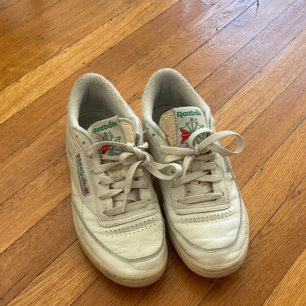 Reebok Cream Sneakers with Green and Red Accents